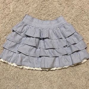 Hollister blue &white striped ruffle skirt w/ lace